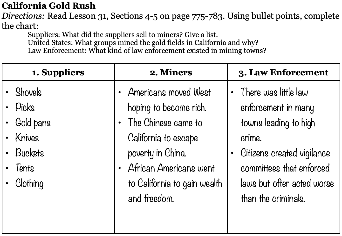 three column assignment example