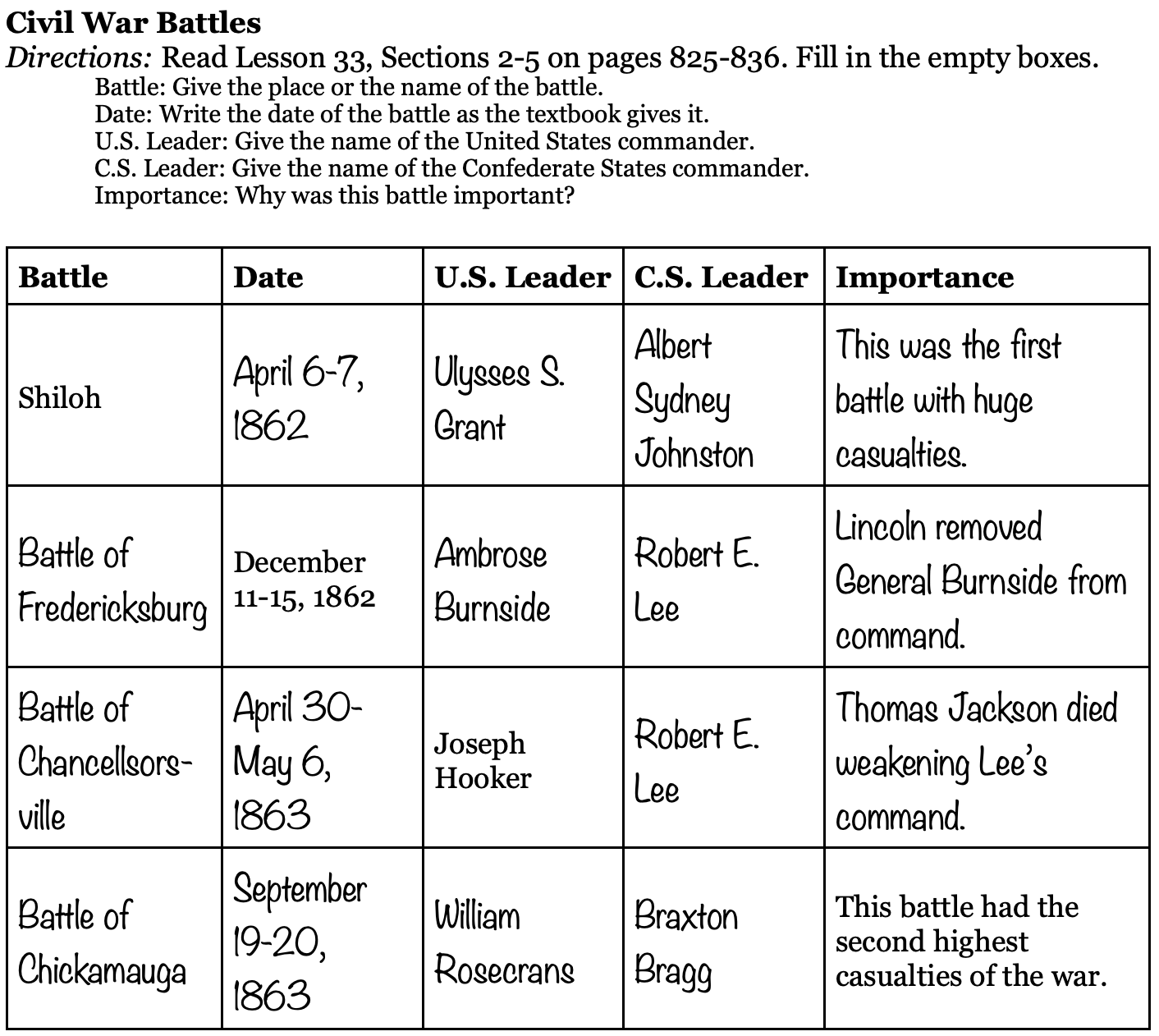 three column assignment example