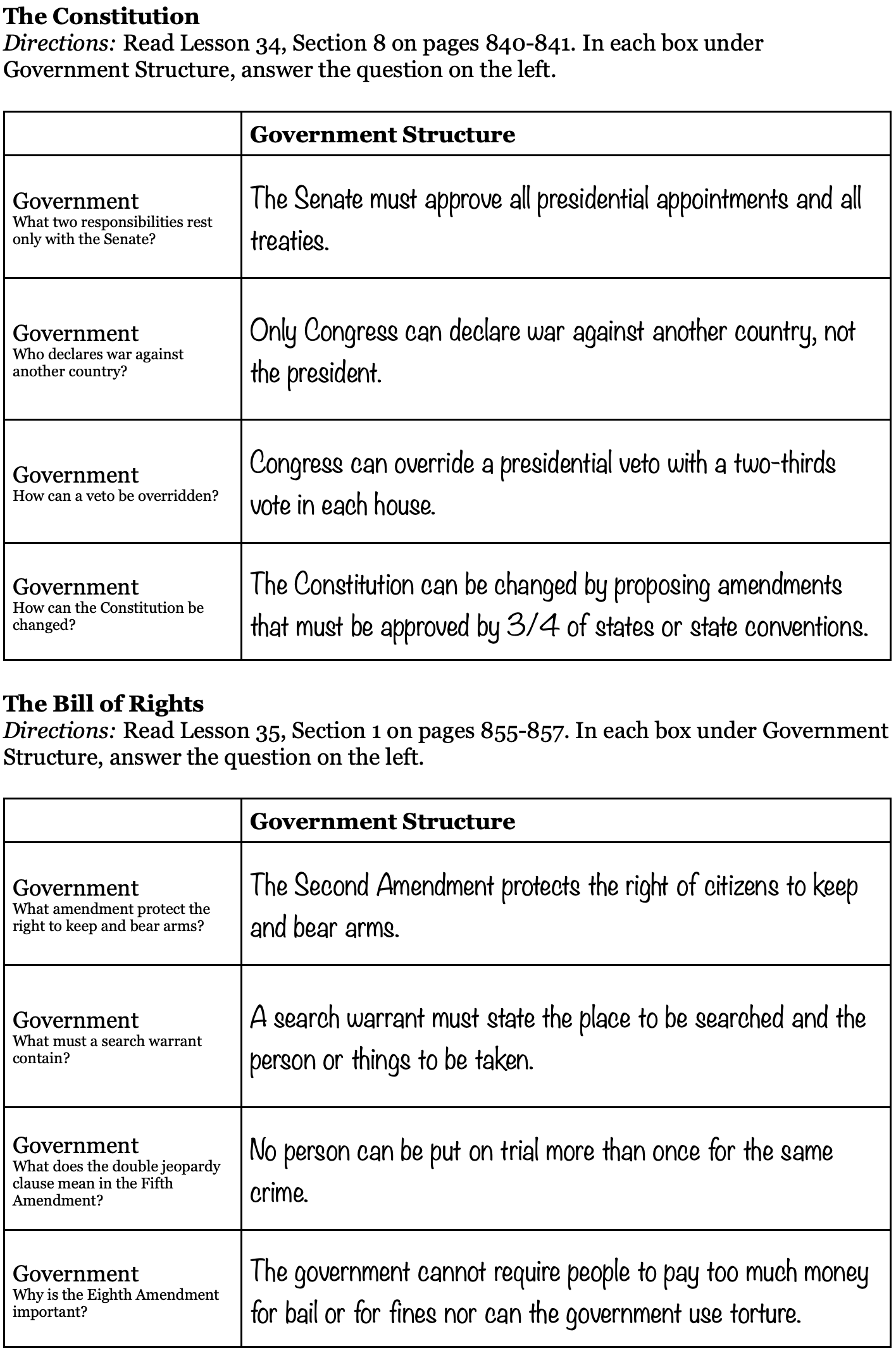 three column assignment example