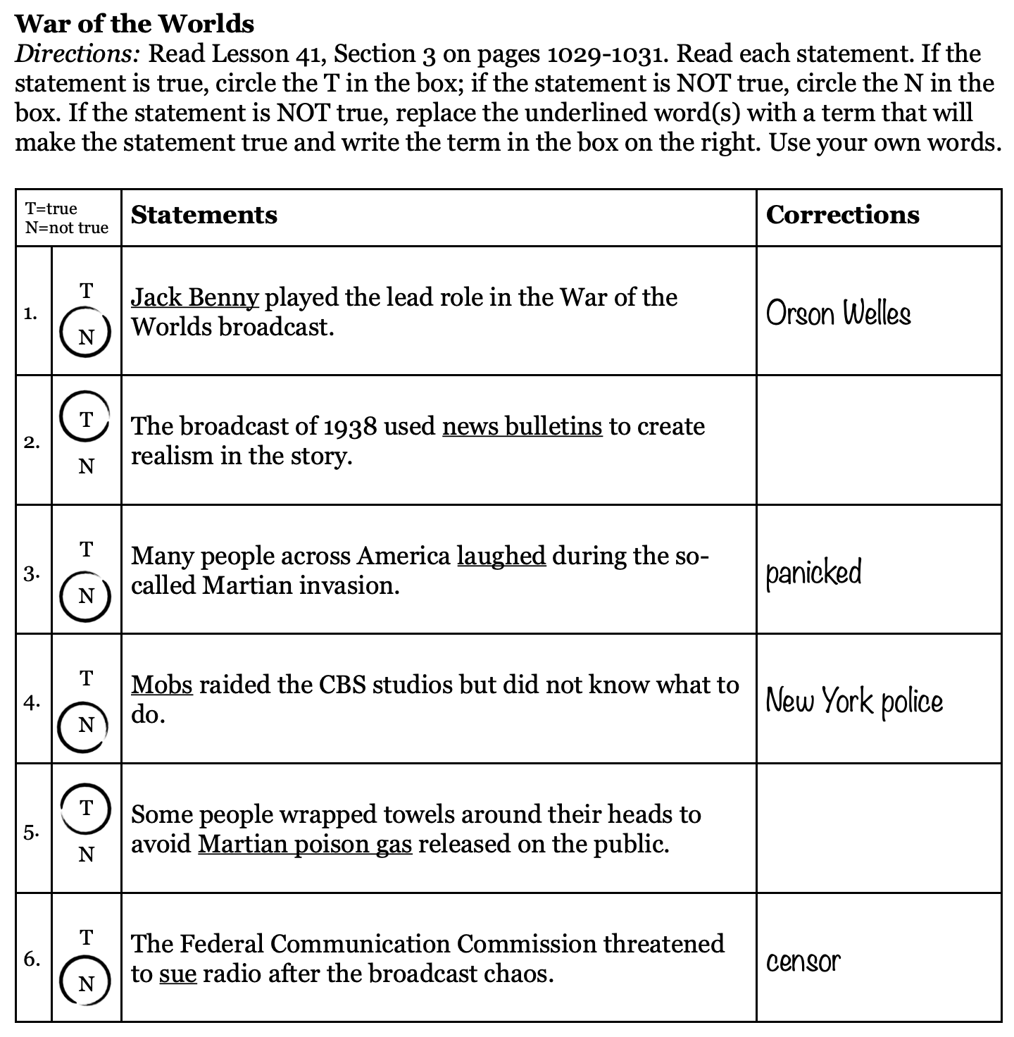 true false worksheet